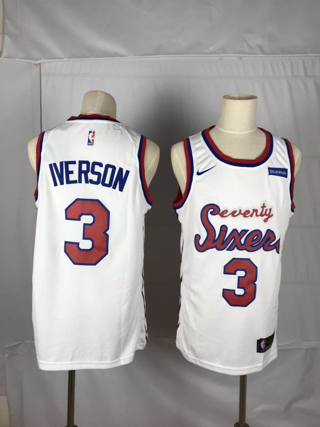 Men New NBA Philadelphia 76ers #3 Iverson white throwback game Nike Jerseys